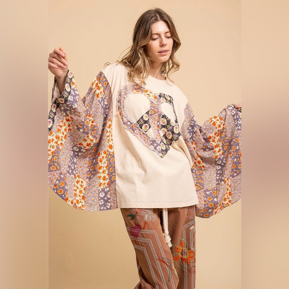 Bluevelvet Heart Peace Sign Upcycled Patchwork Boutique Poncho Top